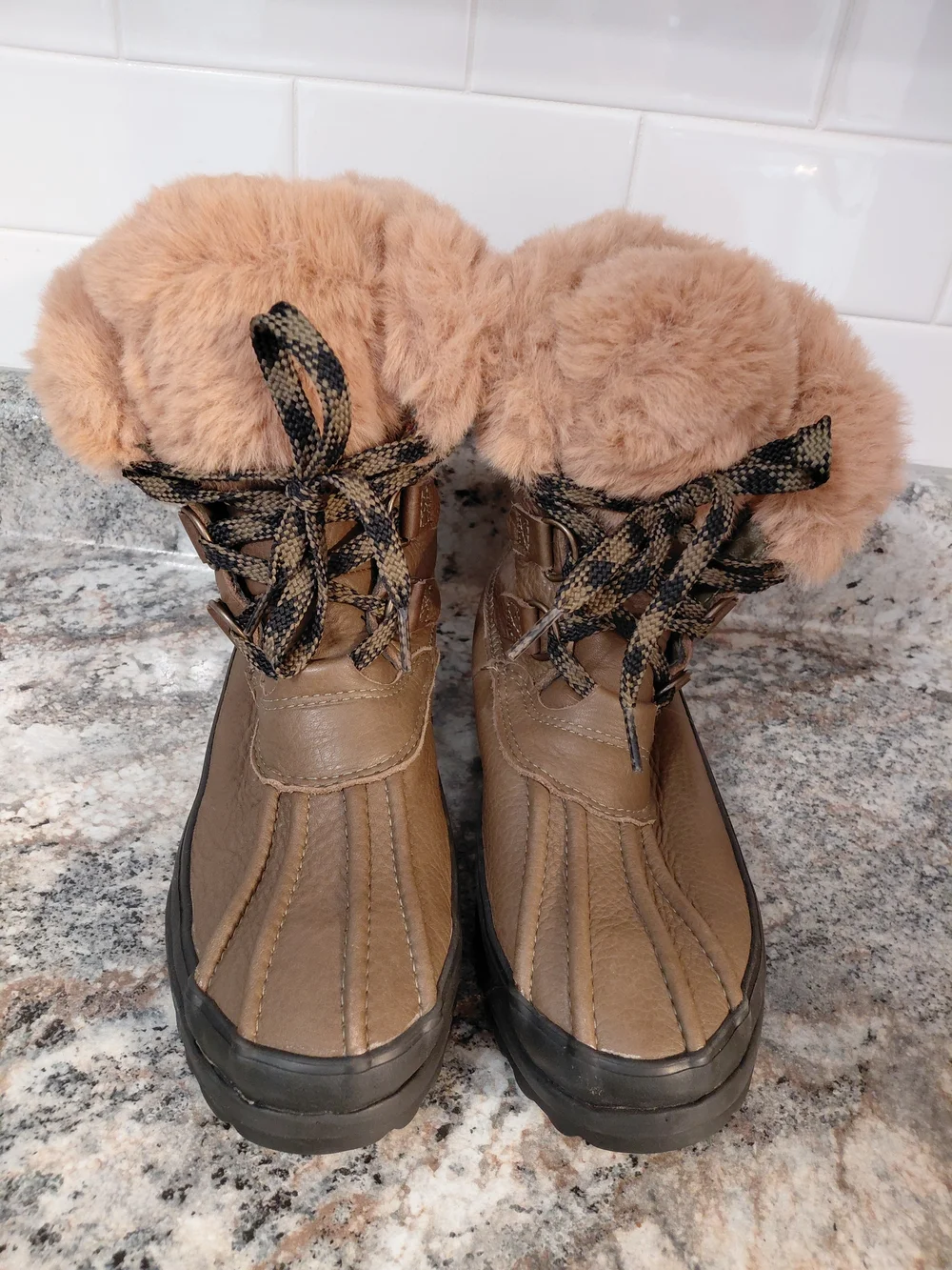 Sperry Olive Green Maritime Faux-Fur Leather Thinsulate Winter Lace-Up Boots